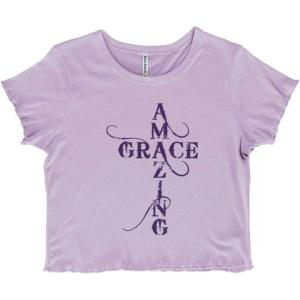 Amazing Grace Words in Cross Cute Juniors Lettuce Trim Crop Top Womens Baby Tee(Orchid)