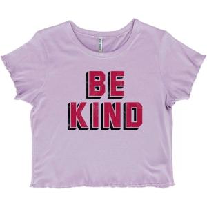 Be Kind Happy Peace Love Inspiring Juniors Lettuce Trim Crop Top Womens Baby Tee(Orchid)