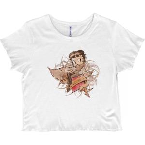 Betty Boop Cartoon Love Hurts Tattoo Juniors Lettuce Trim Crop Top Womens Baby Tee(White)