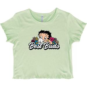 Betty Boop Pudgy The Dog Best Buds Juniors Lettuce Trim Crop Top Womens Baby Tee(Mint Green)