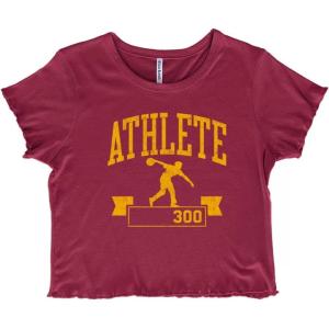 Bowling Team Varsity League Cool Juniors Lettuce Trim Crop Top Womens Baby Tee(Burgundy)