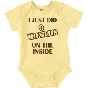 Brisco Brands 9 Months Inside Resisting A Rest Funny Baby Romper Boys or Girls(9 Months Inside – Banana)