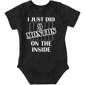 Brisco Brands 9 Months Inside Resisting A Rest Funny Baby Romper Boys or Girls(9 Months Inside – Black)