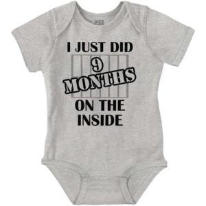 Brisco Brands 9 Months Inside Resisting A Rest Funny Baby Romper Boys or Girls(9 Months Inside – Heather)