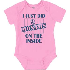 Brisco Brands 9 Months Inside Resisting A Rest Funny Baby Romper Boys or Girls(9 Months Inside – Pink)