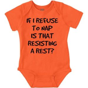 Brisco Brands 9 Months Inside Resisting A Rest Funny Baby Romper Boys or Girls(Resisting a Rest – Orange)