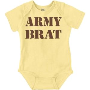 Brisco Brands Army Brat Funny Military USA Child Baby Romper Boys or Girls(Banana)