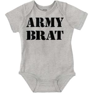 Brisco Brands Army Brat Funny Military USA Child Baby Romper Boys or Girls(Heather)