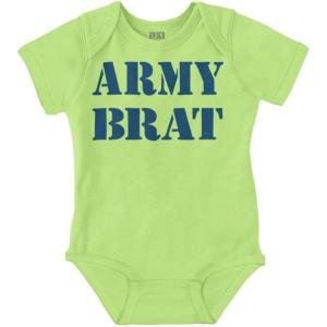 Brisco Brands Army Brat Funny Military USA Child Baby Romper Boys or Girls(Key Lime)