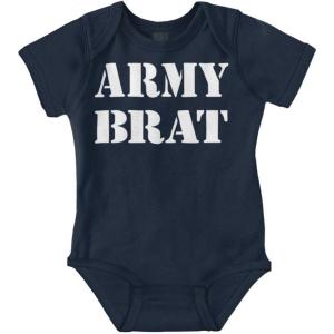 Brisco Brands Army Brat Funny Military USA Child Baby Romper Boys or Girls(Navy)