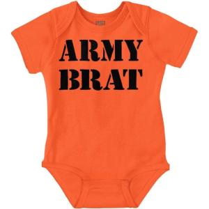 Brisco Brands Army Brat Funny Military USA Child Baby Romper Boys or Girls(Orange)