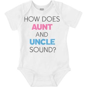 Brisco Brands Baby Announcement Surprise Aunt Uncle Baby Romper Boys or Girls(White)