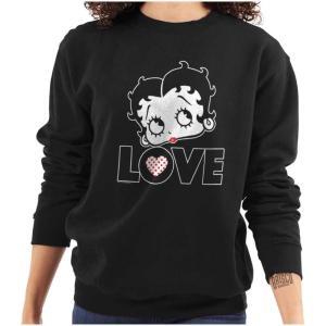 Brisco Brands Betty Boop Love Cute Girly Cartoon Women Crewneck Sweatshirt(Black)