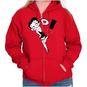 Brisco Brands Betty Boop Love Heart Exclamation Zip Hoodie Sweatshirt Women(Red)