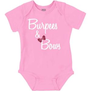 Brisco Brands Burpees And Bows Little Workout Gym Baby Bodysuit Jumper Girls(Pink)
