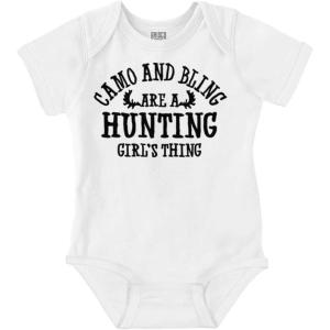 Brisco Brands Camo Bling Hunting Girl’s Thing Baby Bodysuit Jumper Girls(White)