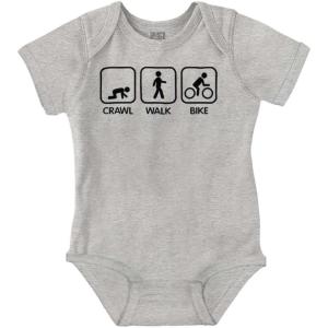 Brisco Brands Crawl Walk Bike Street Sign Humor Baby Romper Boys or Girls(Heather)