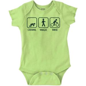 Brisco Brands Crawl Walk Bike Street Sign Humor Baby Romper Boys or Girls(Key Lime)