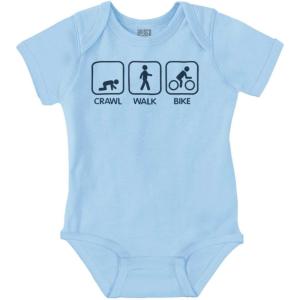 Brisco Brands Crawl Walk Bike Street Sign Humor Baby Romper Boys or Girls(Light Blue)
