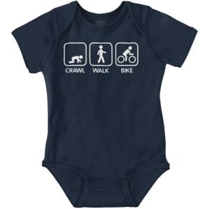 Brisco Brands Crawl Walk Bike Street Sign Humor Baby Romper Boys or Girls(Navy)