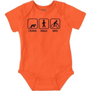 Brisco Brands Crawl Walk Bike Street Sign Humor Baby Romper Boys or Girls(Orange)