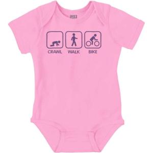 Brisco Brands Crawl Walk Bike Street Sign Humor Baby Romper Boys or Girls(Pink)