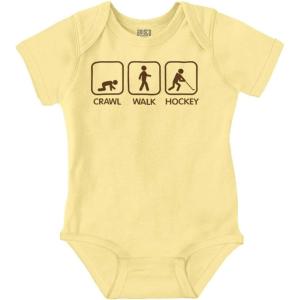 Brisco Brands Crawl Walk Hockey Street Sign Humor Baby Romper Boys or Girls(Banana)