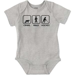Brisco Brands Crawl Walk Hockey Street Sign Humor Baby Romper Boys or Girls(Heather)