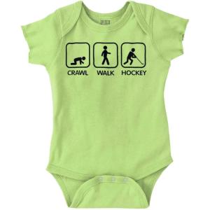 Brisco Brands Crawl Walk Hockey Street Sign Humor Baby Romper Boys or Girls(Key Lime)