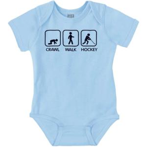 Brisco Brands Crawl Walk Hockey Street Sign Humor Baby Romper Boys or Girls(Light Blue)