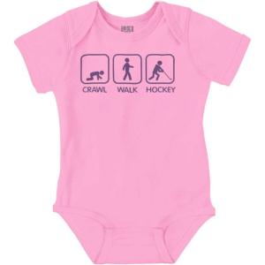 Brisco Brands Crawl Walk Hockey Street Sign Humor Baby Romper Boys or Girls(Pink)