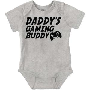 Brisco Brands Cute Daddy’s Gaming Buddy Gamer Dad Baby Romper Boys or Girls(Heather)