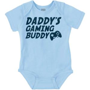 Brisco Brands Cute Daddy’s Gaming Buddy Gamer Dad Baby Romper Boys or Girls(Light Blue)