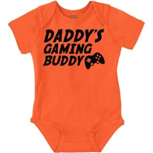 Brisco Brands Cute Daddy’s Gaming Buddy Gamer Dad Baby Romper Boys or Girls(Orange)