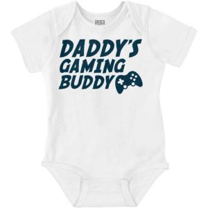 Brisco Brands Cute Daddy’s Gaming Buddy Gamer Dad Baby Romper Boys or Girls(White)