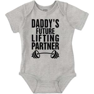 Brisco Brands Fathers Day Daddys Future Gym Partner Baby Bodysuit Jumper Boys(Heather)