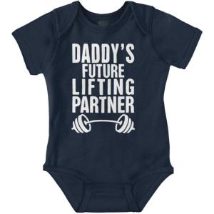 Brisco Brands Fathers Day Daddys Future Gym Partner Baby Bodysuit Jumper Boys(Navy)