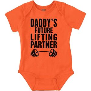 Brisco Brands Fathers Day Daddys Future Gym Partner Baby Bodysuit Jumper Boys(Orange)