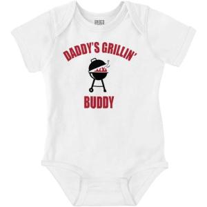 Brisco Brands Fathers Day Daddys Grilling Buddy Baby Romper Boys or Girls(White)
