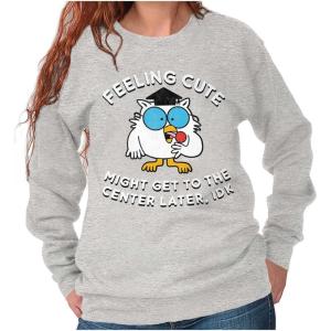 Brisco Brands Feeling Cute IDK Meme Mr. Owl Funny Women Crewneck Sweatshirt(Sport Grey)