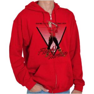 Brisco Brands Flash Gordon Comic Strip Superhero Zip Up Hoodie Mens Womens(Red)