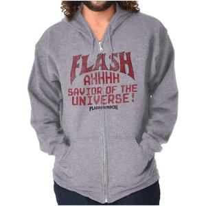 Brisco Brands Flash Gordon Logo Vintage Comic Hero Zip Up Hoodie Mens Womens(Sport Grey)