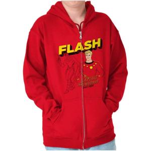 Brisco Brands Flash Gordon Superhero Comic Strip Zip Up Hoodie Mens Womens(Red)