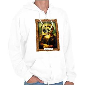 Brisco Brands Funny Classic Art Troll Face Meme Zip Up Hoodie Mens Womens(White)