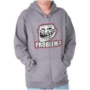 Brisco Brands Funny Classic Art Troll Face MemeFunny Problem Dank Troll Face Meme Zip Up Hoodie Mens Womens(Sport Grey)