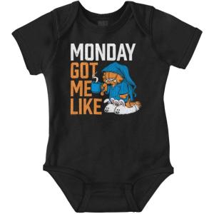 Brisco Brands Funny Garfield Cartoon Hates Mondays Baby Romper Boys or Girls(Black)