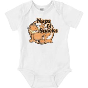 Brisco Brands Funny Garfield Cartoon Naps N Snacks Baby Romper Boys or Girls(White)