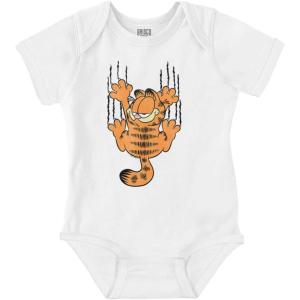 Brisco Brands Funny Garfield Cartoon Scratching Cat Baby Romper Boys or Girls(White)
