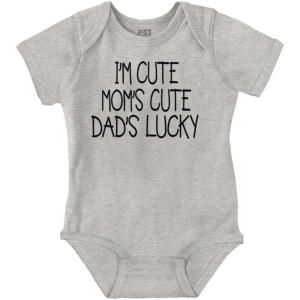 Brisco Brands Funny Im Cute Moms Cute Dads Lucky Baby Bodysuit Jumper Girls(Heather)