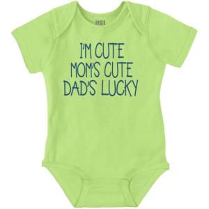 Brisco Brands Funny Im Cute Moms Cute Dads Lucky Baby Bodysuit Jumper Girls(Key Lime)